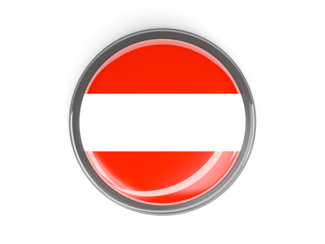 Metal framed round button. Download flag icon of Austria at PNG format