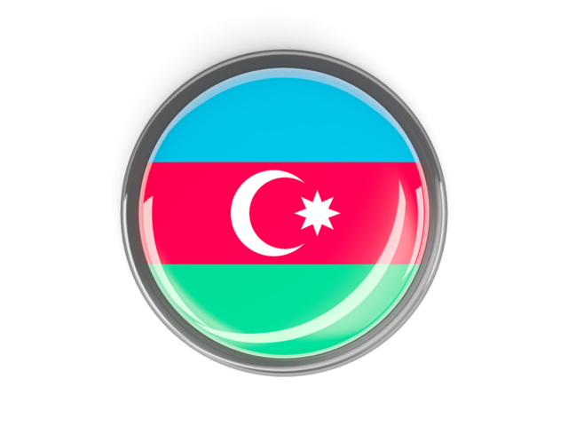 Metal framed round button. Download flag icon of Azerbaijan at PNG format