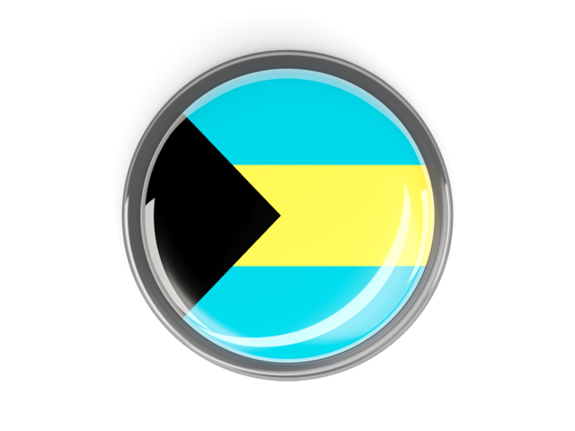 Metal framed round button. Download flag icon of Bahamas at PNG format