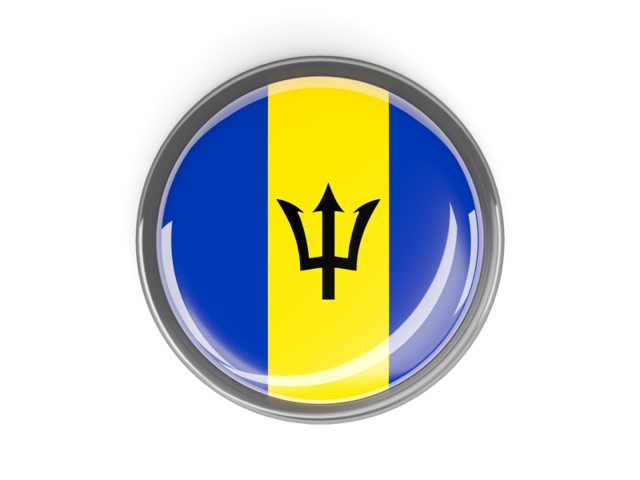 Metal framed round button. Download flag icon of Barbados at PNG format