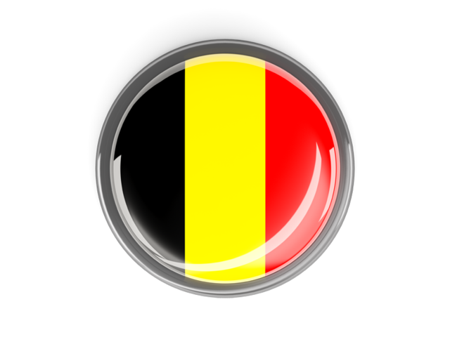 Metal framed round button. Download flag icon of Belgium at PNG format