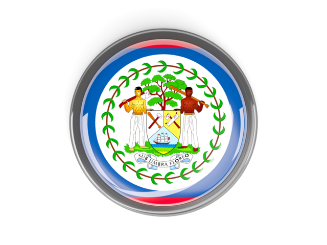 Metal framed round button. Download flag icon of Belize at PNG format
