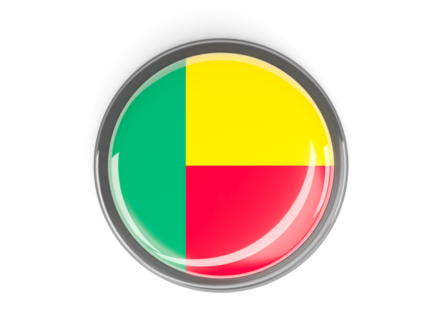 Metal framed round button. Download flag icon of Benin at PNG format