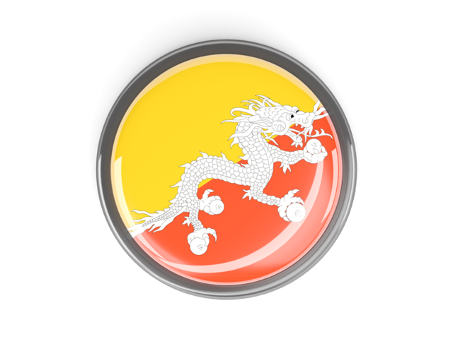 Metal framed round button. Download flag icon of Bhutan at PNG format