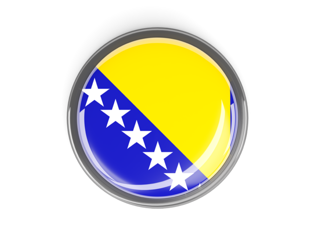 Metal framed round button. Download flag icon of Bosnia and Herzegovina at PNG format