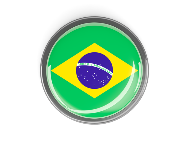 Metal framed round button. Download flag icon of Brazil at PNG format