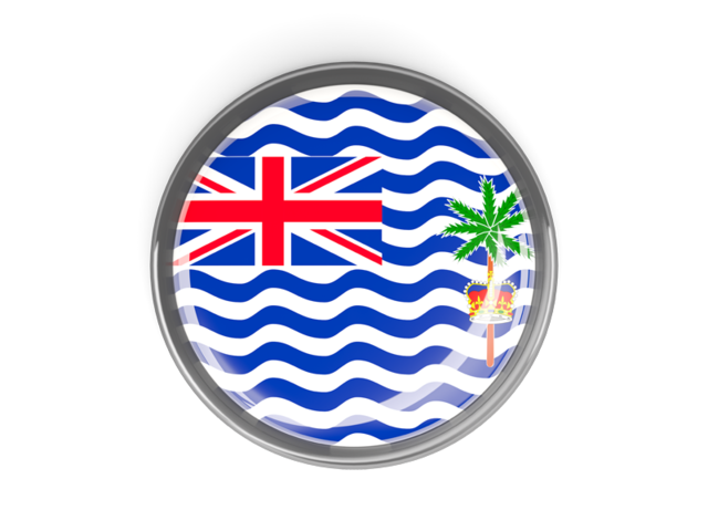 Круглая кнопка с металлической рамкой. Скачать флаг. Британская территория в Индийском океане