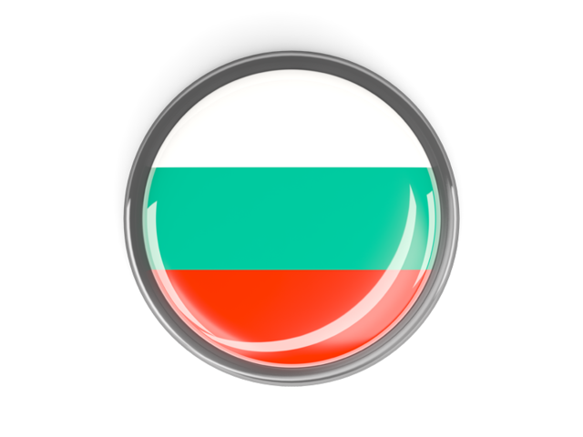 Metal framed round button. Download flag icon of Bulgaria at PNG format