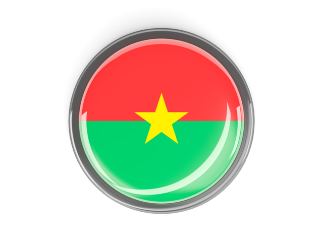 Metal framed round button. Download flag icon of Burkina Faso at PNG format