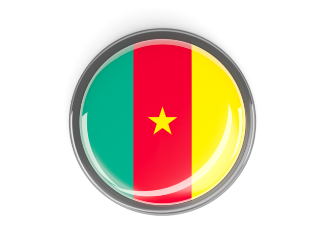 Metal framed round button. Download flag icon of Cameroon at PNG format