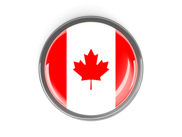 Metal framed round button. Download flag icon of Canada at PNG format