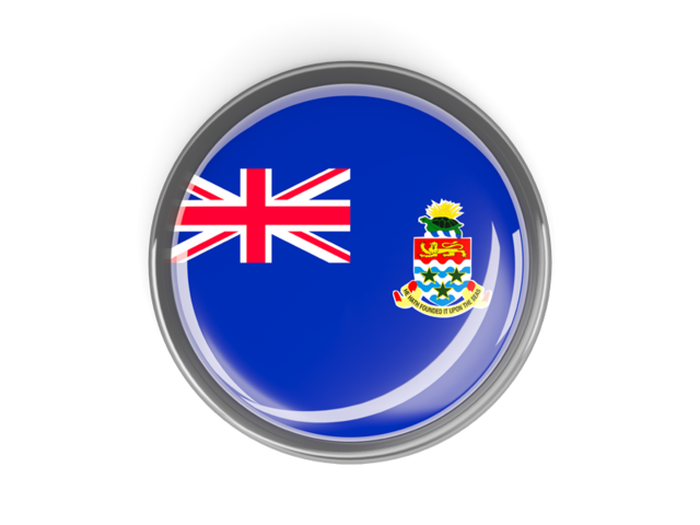 Metal framed round button. Download flag icon of Cayman Islands at PNG format