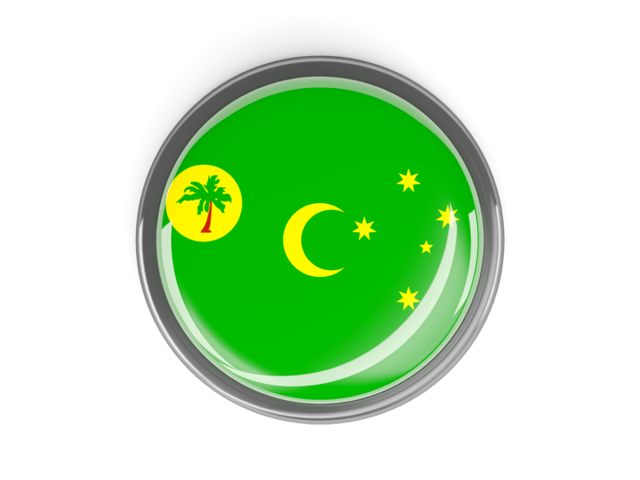 Metal framed round button. Download flag icon of Cocos Islands at PNG format