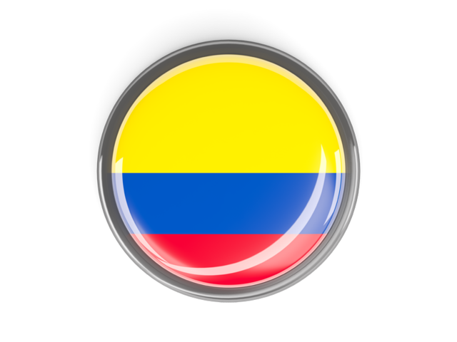 Metal framed round button. Download flag icon of Colombia at PNG format