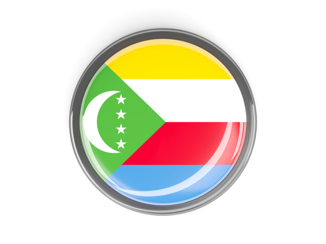Metal framed round button. Download flag icon of Comoros at PNG format