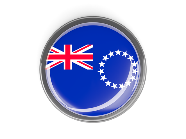 Metal framed round button. Download flag icon of Cook Islands at PNG format