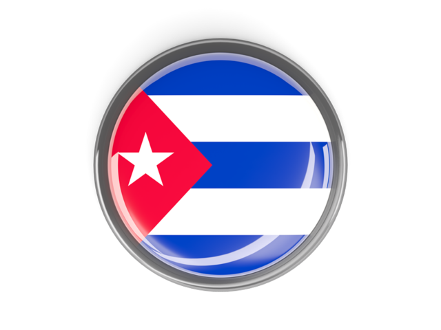 Metal framed round button. Download flag icon of Cuba at PNG format