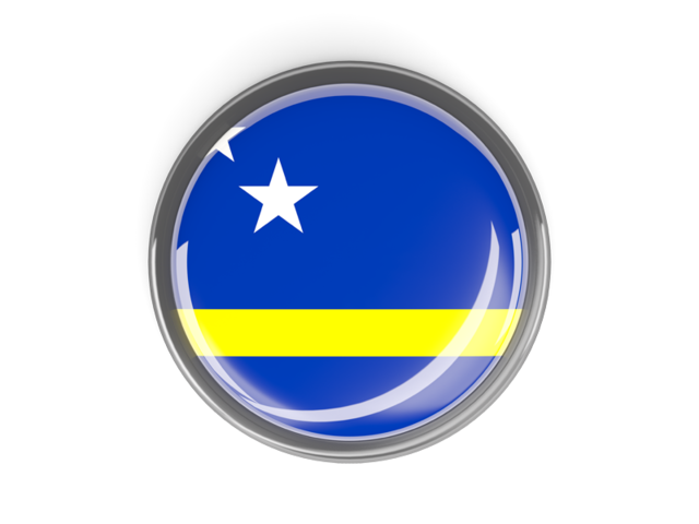 Metal framed round button. Download flag icon of Curacao at PNG format