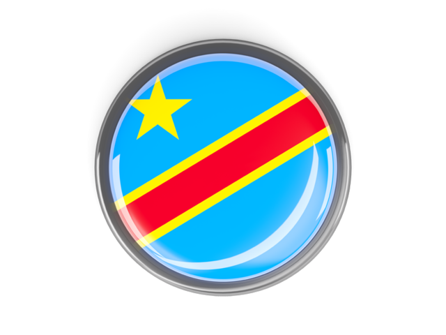 Круглая кнопка с металлической рамкой. Скачать флаг. Демократическая Республика Конго