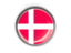 Denmark. Metal framed round button. Download icon.