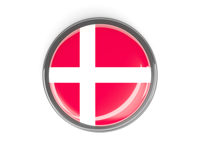 Metal framed round button. Download flag icon of Denmark at PNG format