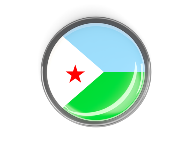 Metal framed round button. Download flag icon of Djibouti at PNG format