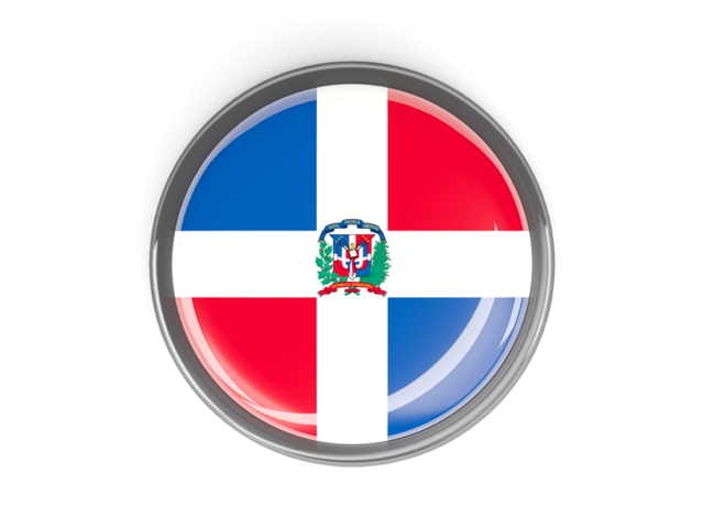 Круглая кнопка с металлической рамкой. Скачать флаг. Доминиканская Республика