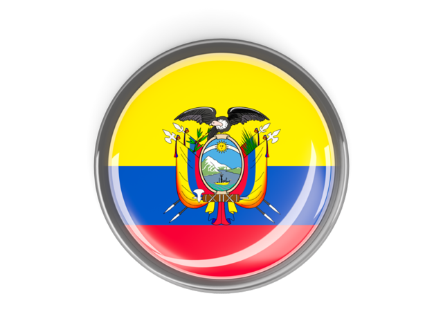 Metal framed round button. Download flag icon of Ecuador at PNG format