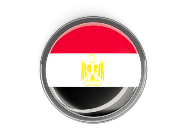 Metal framed round button. Download flag icon of Egypt at PNG format