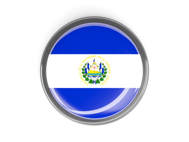 Metal framed round button. Download flag icon of El Salvador at PNG format