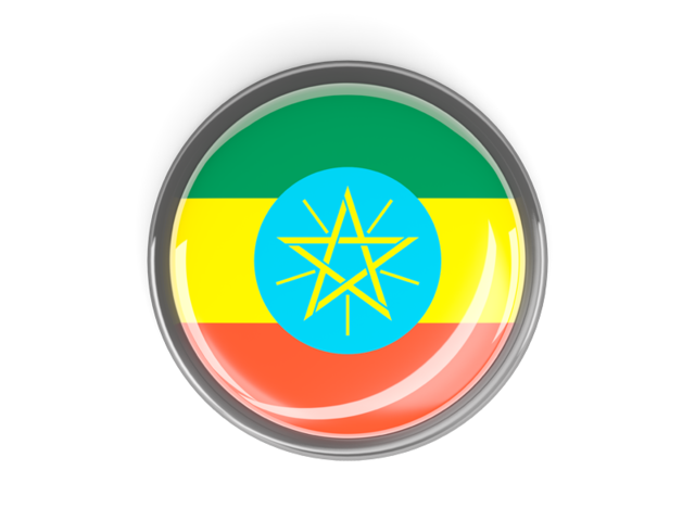Metal framed round button. Download flag icon of Ethiopia at PNG format