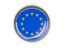 European Union. Metal framed round button. Download icon.