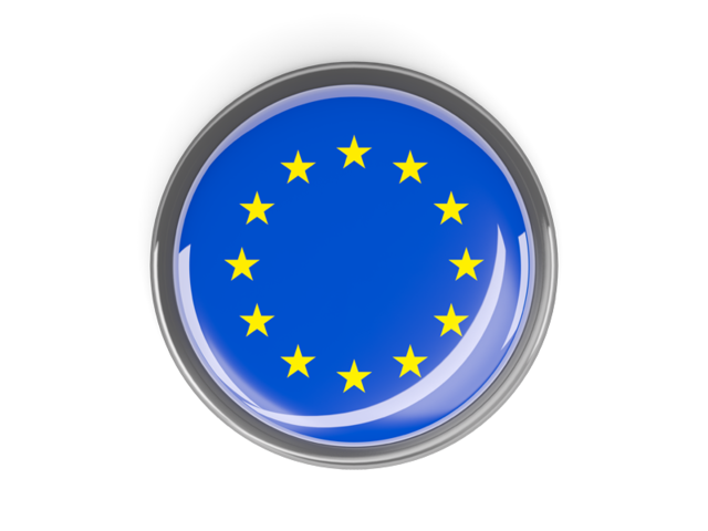 Metal framed round button. Download flag icon of European Union at PNG format