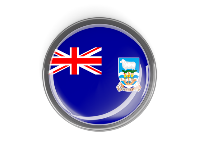 Metal framed round button. Download flag icon of Falkland Islands at PNG format