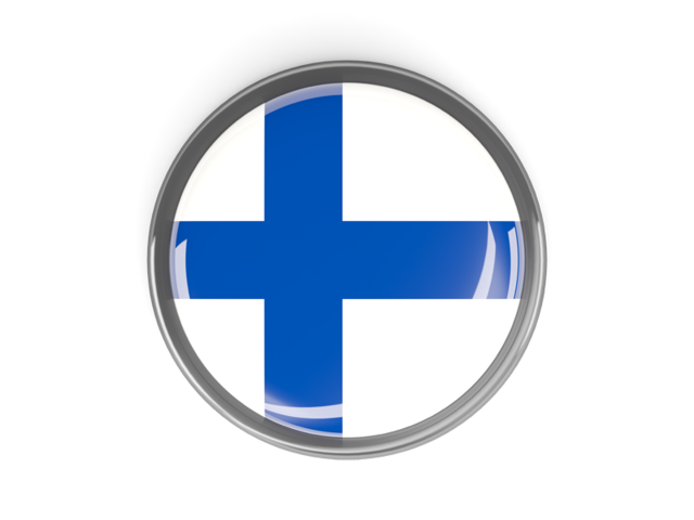 Metal framed round button. Download flag icon of Finland at PNG format