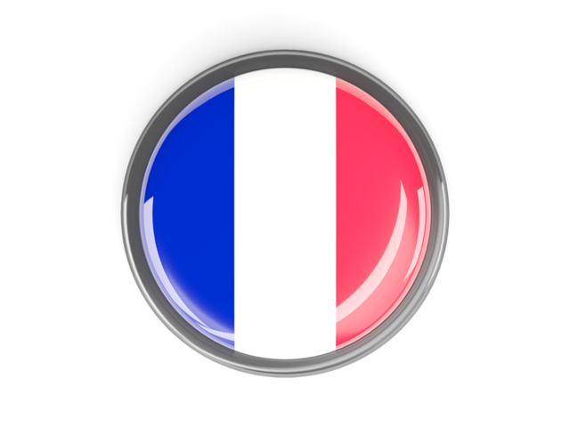 Metal framed round button. Download flag icon of France at PNG format