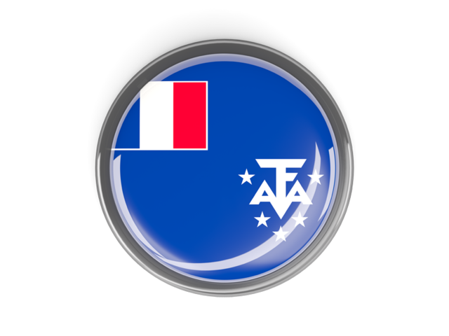 Metal framed round button. Download flag icon of French Southern and Antarctic Lands at PNG format