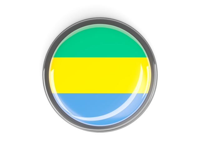 Metal framed round button. Download flag icon of Gabon at PNG format