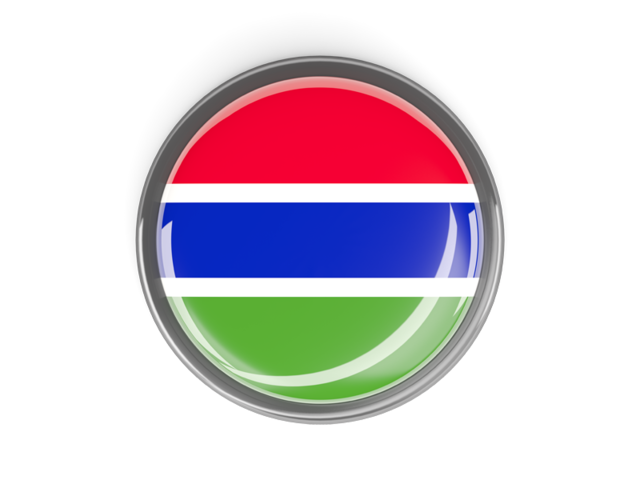Metal framed round button. Download flag icon of Gambia at PNG format