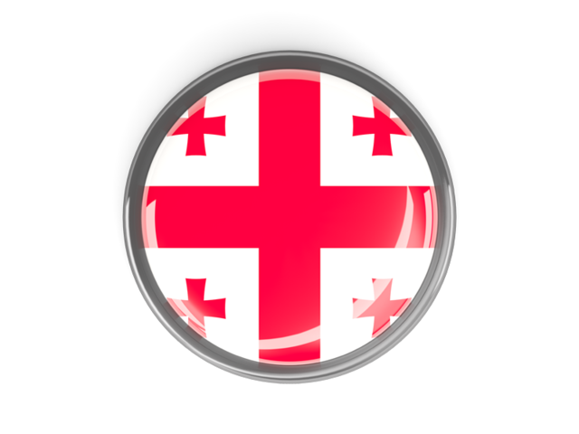 Metal framed round button. Download flag icon of Georgia at PNG format
