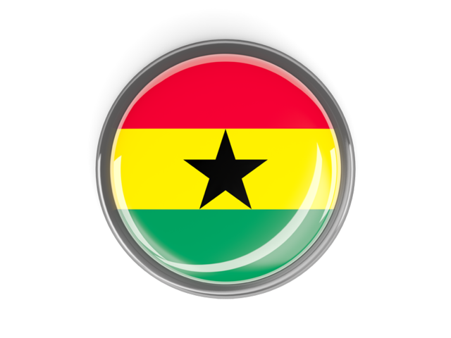 Metal framed round button. Download flag icon of Ghana at PNG format