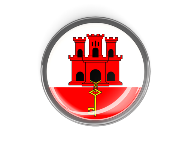 Metal framed round button. Download flag icon of Gibraltar at PNG format