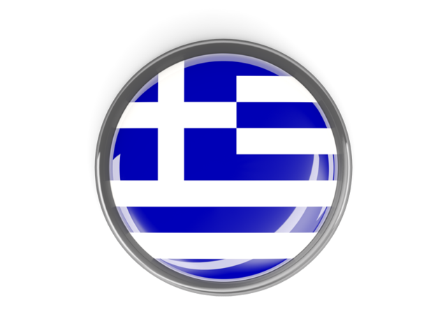 Metal framed round button. Download flag icon of Greece at PNG format