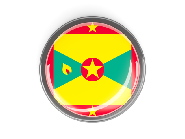 Metal framed round button. Download flag icon of Grenada at PNG format