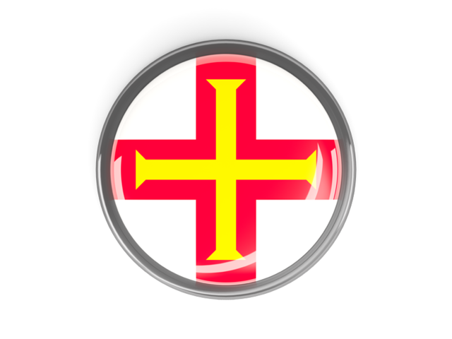 Metal framed round button. Download flag icon of Guernsey at PNG format