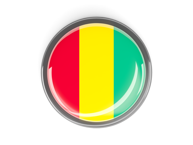 Metal framed round button. Download flag icon of Guinea at PNG format
