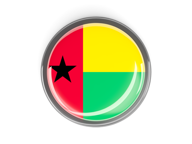 Metal framed round button. Download flag icon of Guinea-Bissau at PNG format