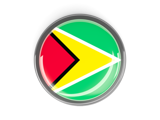 Круглая кнопка с металлической рамкой. Скачать флаг. Гайана