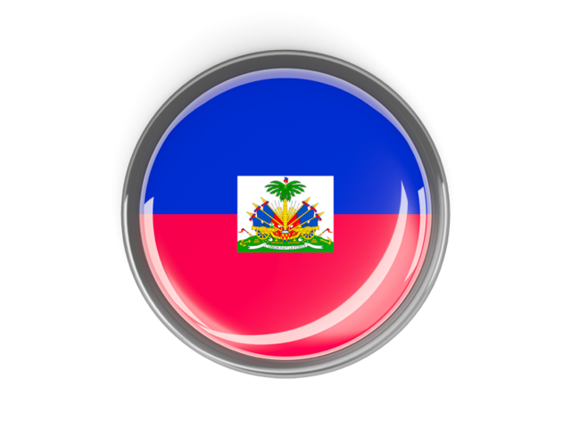 Круглая кнопка с металлической рамкой. Скачать флаг. Гаити