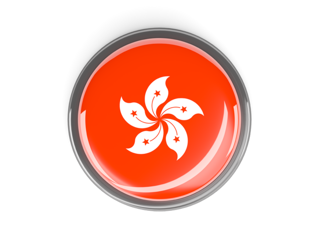 Metal framed round button. Download flag icon of Hong Kong at PNG format